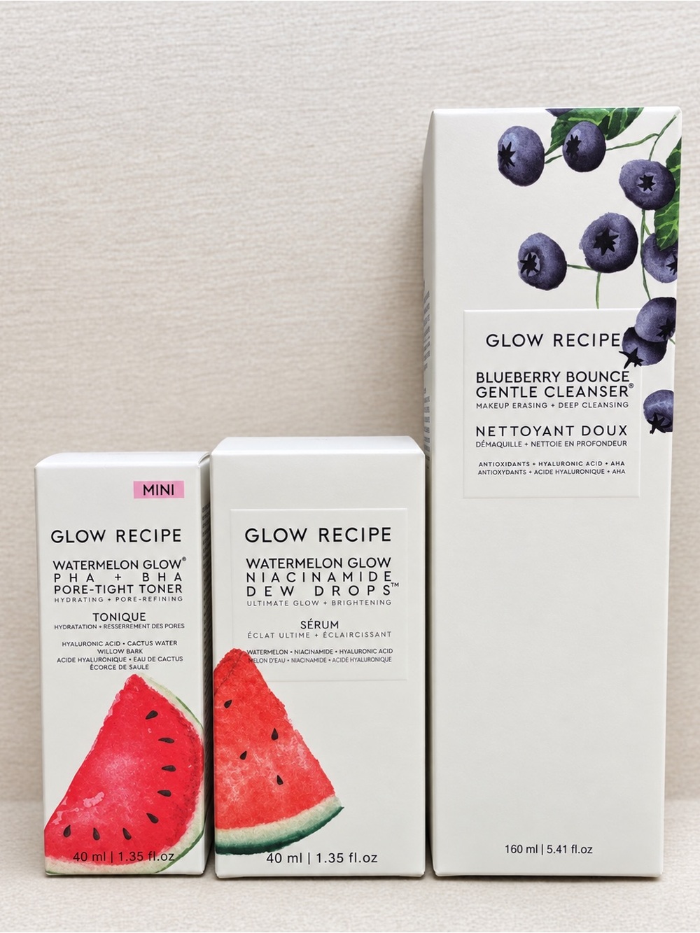 Glow Recipe Skincare 3-Piece Set Watermelon Glow Dew Drops Toner & Cleanser